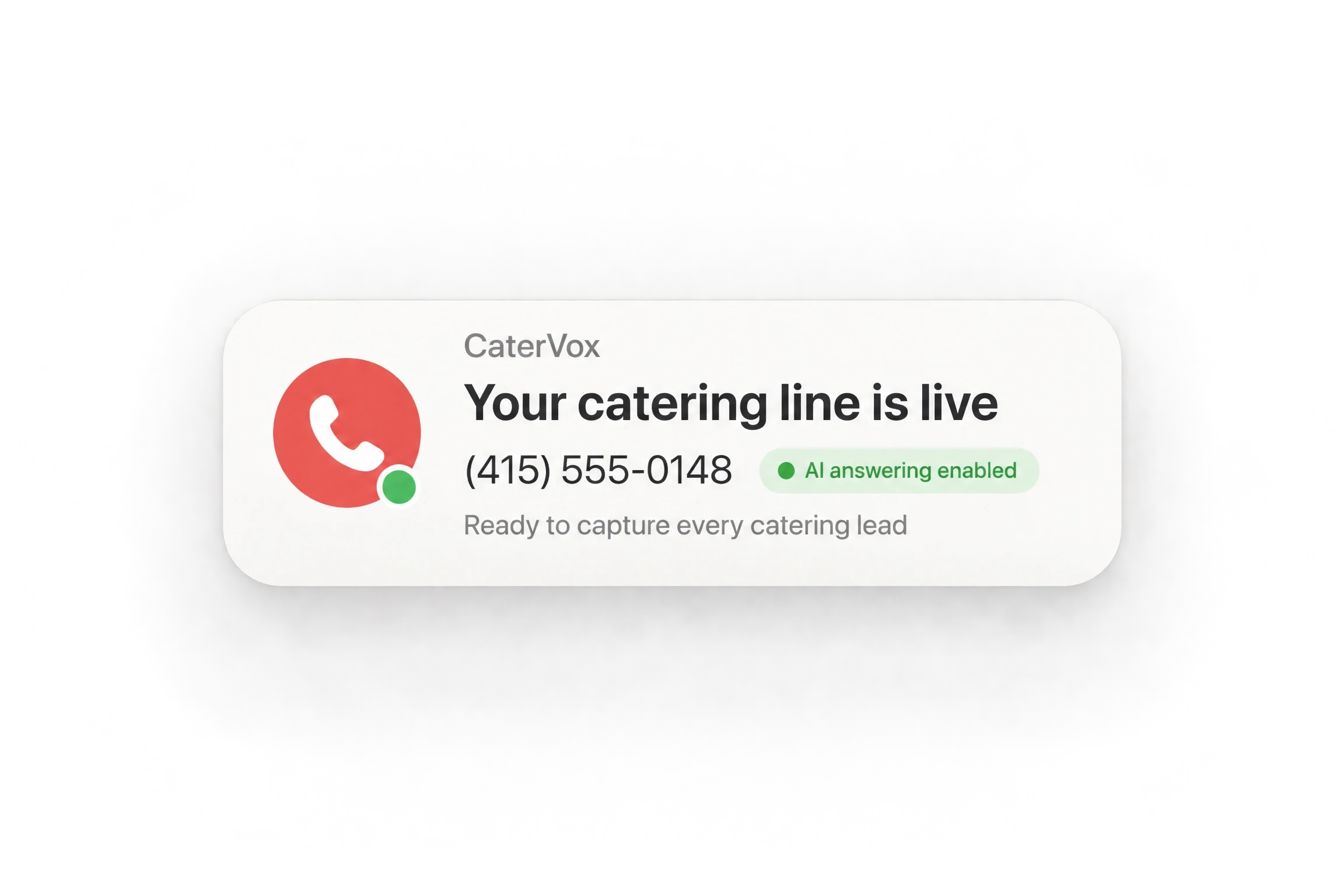 Set Up Your Catering Number — illustrative CaterVox interface